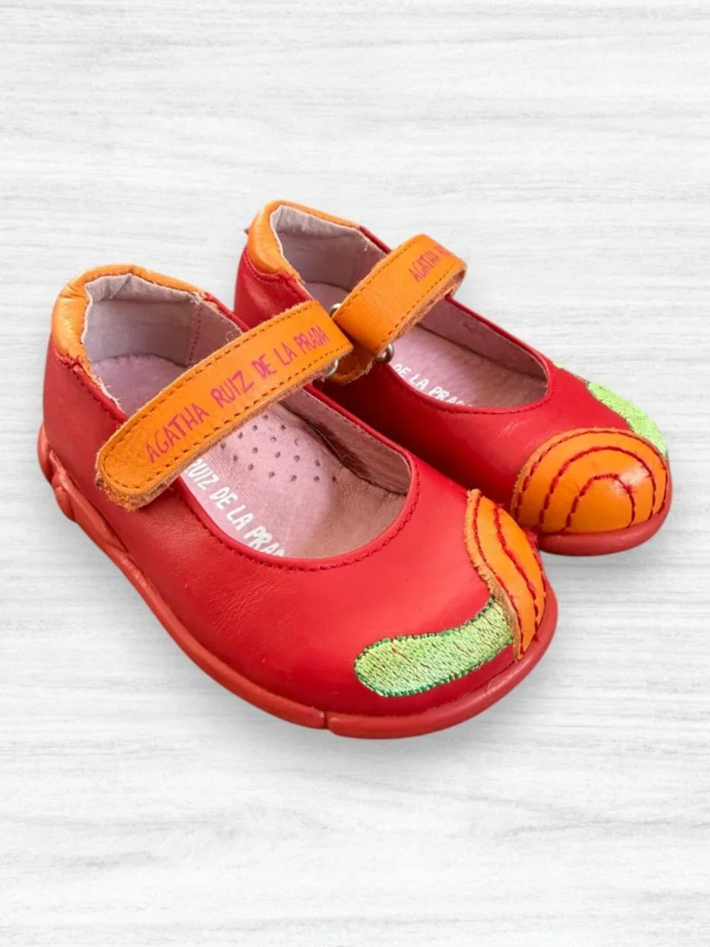 Agatha Ruiz de la Prada Snail Mary Jane Red Baby Leather Shoe EU 21 US 5 Toddler